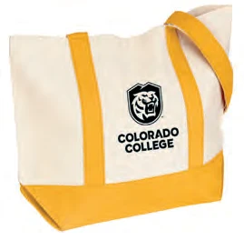 MCM canvas tote with yellow handles
